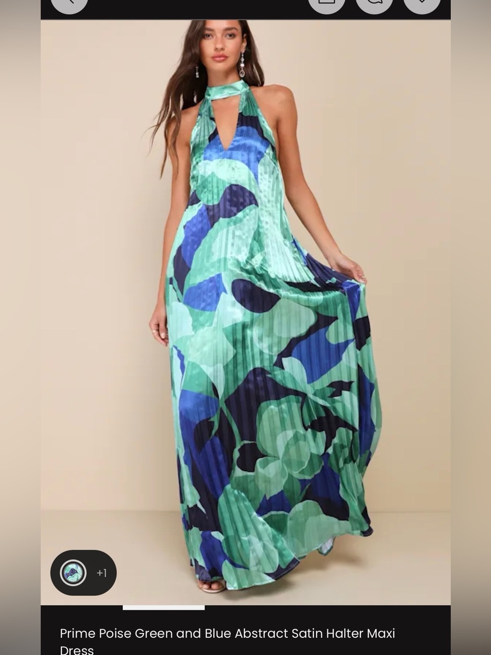 Lulu's Green and Blue Abstract Satin Halter Maxi Dress